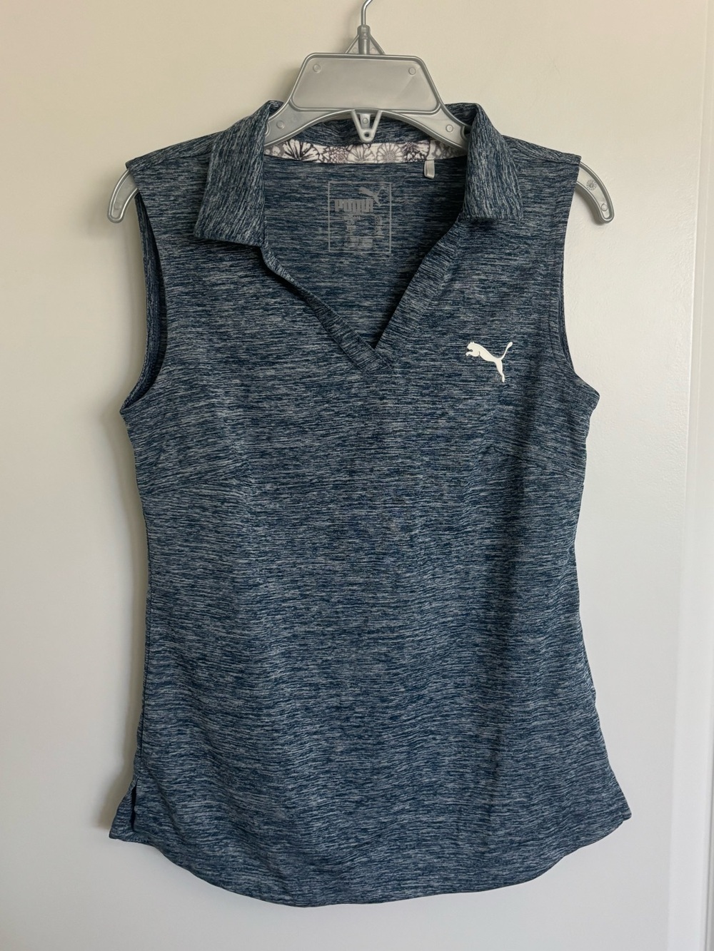 Puma Women’s Sleeveless Polo Tank in Heather Navy Blue